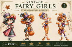 Vintage Fairy Girls PNG Clipart | Halloween Fairy Clipart Product Image 1