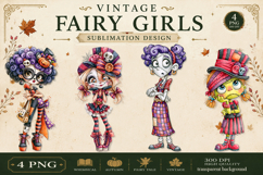Vintage Fairy Girls PNG Clipart | Halloween Fairy Clipart Product Image 1