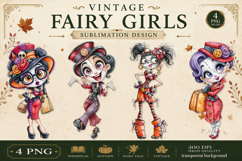 Vintage Fairy Girls PNG Clipart | Halloween Fairy Clipart Product Image 1