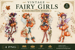 Vintage Fairy Girls PNG Clipart | Halloween Fairy Clipart Product Image 1