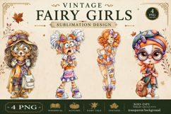 Vintage Fairy Girls PNG Clipart | Halloween Fairy Clipart Product Image 1