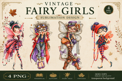 Vintage Fairy Girls PNG Clipart | Halloween Fairy Clipart Product Image 1