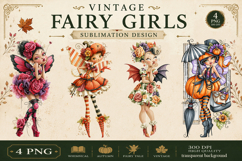 Vintage Fairy Girls PNG Clipart | Halloween Fairy Clipart Product Image 1