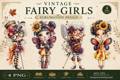 Vintage Fairy Girls PNG Clipart | Halloween Fairy Clipart Product Image 1