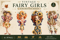 Vintage Fairy Girls PNG Clipart | Halloween Fairy Clipart Product Image 1