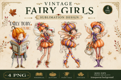 Vintage Fairy Girls PNG Clipart | Halloween Fairy Clipart Product Image 1
