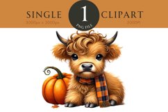 Autumn Fall Highland Cow Watercolor PNG