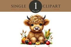 Autumn Fall Highland Cow Watercolor PNG