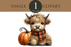 Autumn Fall Highland Cow Watercolor PNG