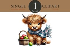 Autumn Fall Highland Cow Watercolor PNG