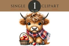 Autumn Fall Highland Cow Watercolor PNG