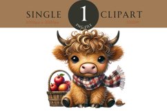 Autumn Fall Highland Cow Watercolor PNG