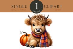 Autumn Fall Highland Cow Watercolor PNG