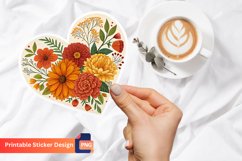Autumn Floral Heart Sticker, Autumn Themed Sticker Product Image 1