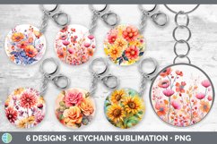 Bundle of six Watercolor Florals Keychain designs.