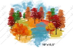 Autumn Forest Watercolor Fall Landscape Sublimation PNG Product Image 1