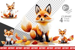 Autumn Fox Watercolor Clipart Product Image 1