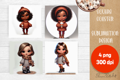 Beautiful Girl Square Coaster |autumn girl Colorful Design Product Image 1