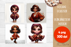 Beautiful Girl Square Coaster |autumn girl Colorful Design Product Image 1