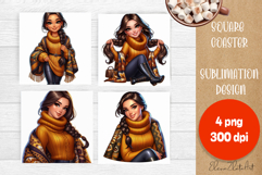 Beautiful Girl Square Coaster |autumn girl Colorful Design Product Image 1