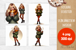 Beautiful Girl Square Coaster |autumn girl Colorful Design Product Image 1