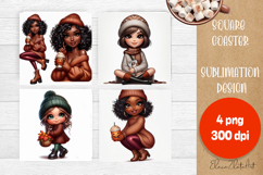 Beautiful Girl Square Coaster |autumn girl Colorful Design Product Image 1