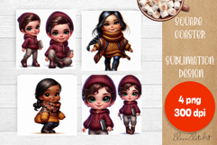 Beautiful Girl Square Coaster |autumn girl Colorful Design Product Image 1