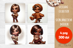 Beautiful Girl Square Coaster |autumn girl Colorful Design Product Image 1