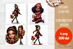Beautiful Girl Square Coaster |autumn girl Colorful Design Product Image 1
