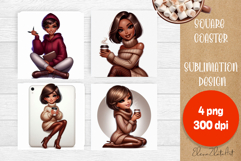 Beautiful Girl Square Coaster |autumn girl Colorful Design Product Image 1