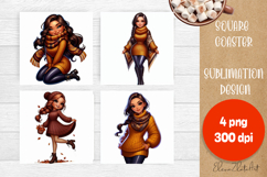 Beautiful Girl Square Coaster |autumn girl Colorful Design Product Image 1