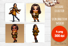Beautiful Girl Square Coaster |autumn girl Colorful Design Product Image 1