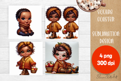 Beautiful Girl Square Coaster |autumn girl Colorful Design Product Image 1