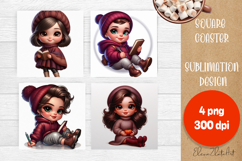 Beautiful Girl Square Coaster |autumn girl Colorful Design Product Image 1