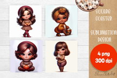 Beautiful Girl Square Coaster |autumn girl Colorful Design Product Image 1