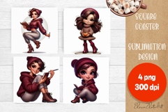 Beautiful Girl Square Coaster |autumn girl Colorful Design Product Image 1