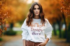 Autumn Girl Background, Autumn Woman Mockup, Sweatshirt, d1 Product Image 2