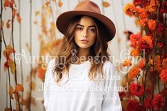 Autumn Girl Background, Autumn Woman Mockup, T Shirt, d23 Product Image 1