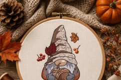 Acorn Gnome Embroidery Design Autumn Fall Cottage Style 4x4 Product Image 7
