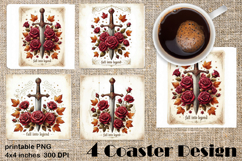 Fantasy Sword &amp; Roses | Autumn Gothic Coaster Sublimation Product Image 1