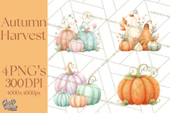 Autumn Harvest PNG Clipart with Pumpkins, Hay, Apples Product Image 1