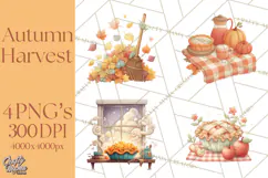 Autumn Harvest PNG Clipart with Pumpkins, Hay, Apples Product Image 1