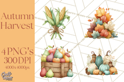 Autumn Harvest PNG Clipart with Pumpkins, Hay, Apples Product Image 1
