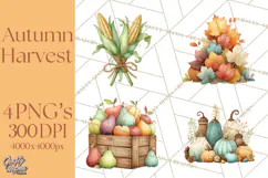 Autumn Harvest PNG Clipart with Pumpkins, Hay, Apples Product Image 1