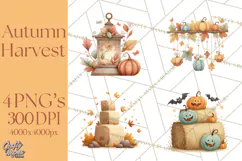 Autumn Harvest PNG Clipart with Pumpkins, Hay, Apples Product Image 1