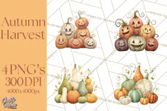 Autumn Harvest PNG Clipart with Pumpkins, Hay, Apples Product Image 1