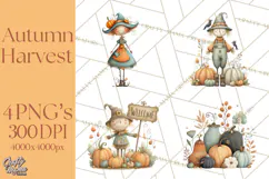 Autumn Harvest PNG Clipart with Pumpkins, Hay, Apples Product Image 1
