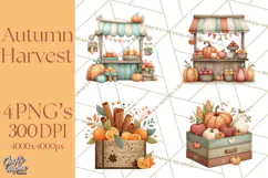 Autumn Harvest PNG Clipart with Pumpkins, Hay, Apples Product Image 1
