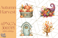 Autumn Harvest PNG Clipart with Pumpkins, Hay, Apples Product Image 1