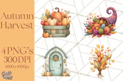 Autumn Harvest PNG Clipart with Pumpkins, Hay, Apples Product Image 1